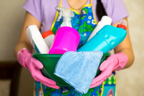 Cleaning supplies and checklist for maintaining regular cleaning habits